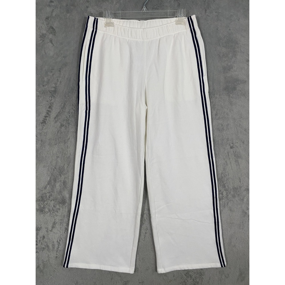 Hollister Sweatpants Womens M Short White Wide Leg Side Stripe Fleece Sporty NEW